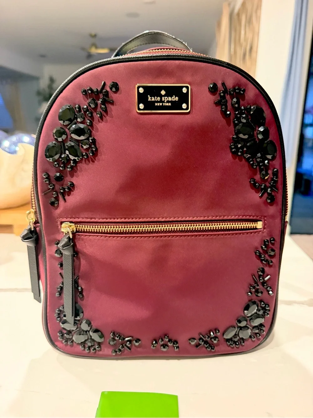 Kate Spade Wilson Road Burgundy Crystal Embellished Backpack RARE Retail $320